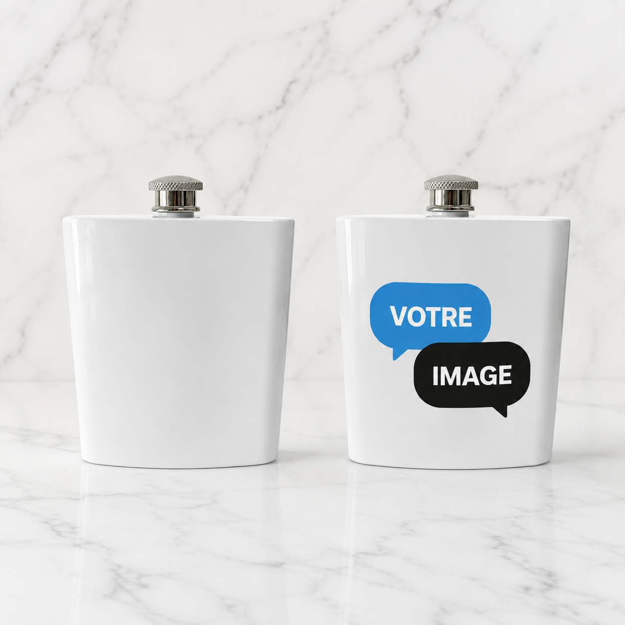 Flasque 6oz personnalisée — avant et après personnalisation