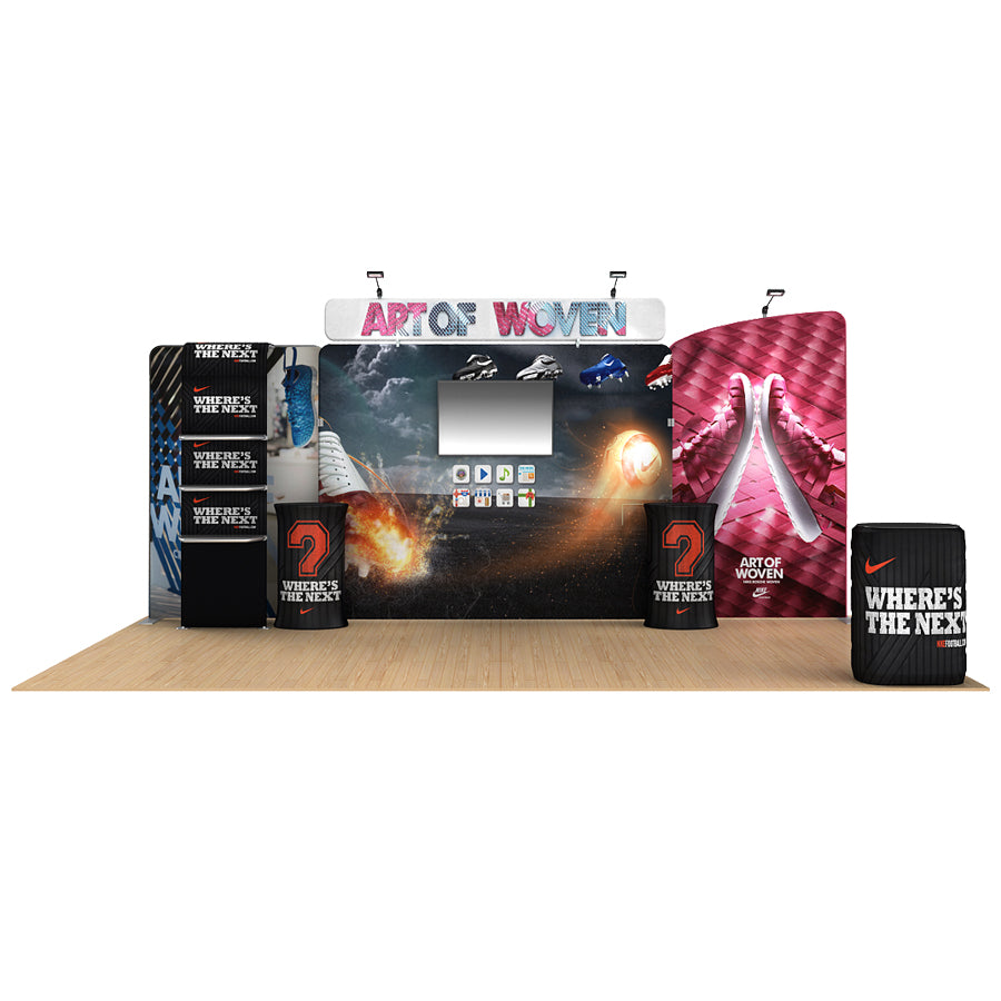 Mur Horizon Media, tissu tendu sur cadre tubulaire avec visuel imprimé pleine couleur