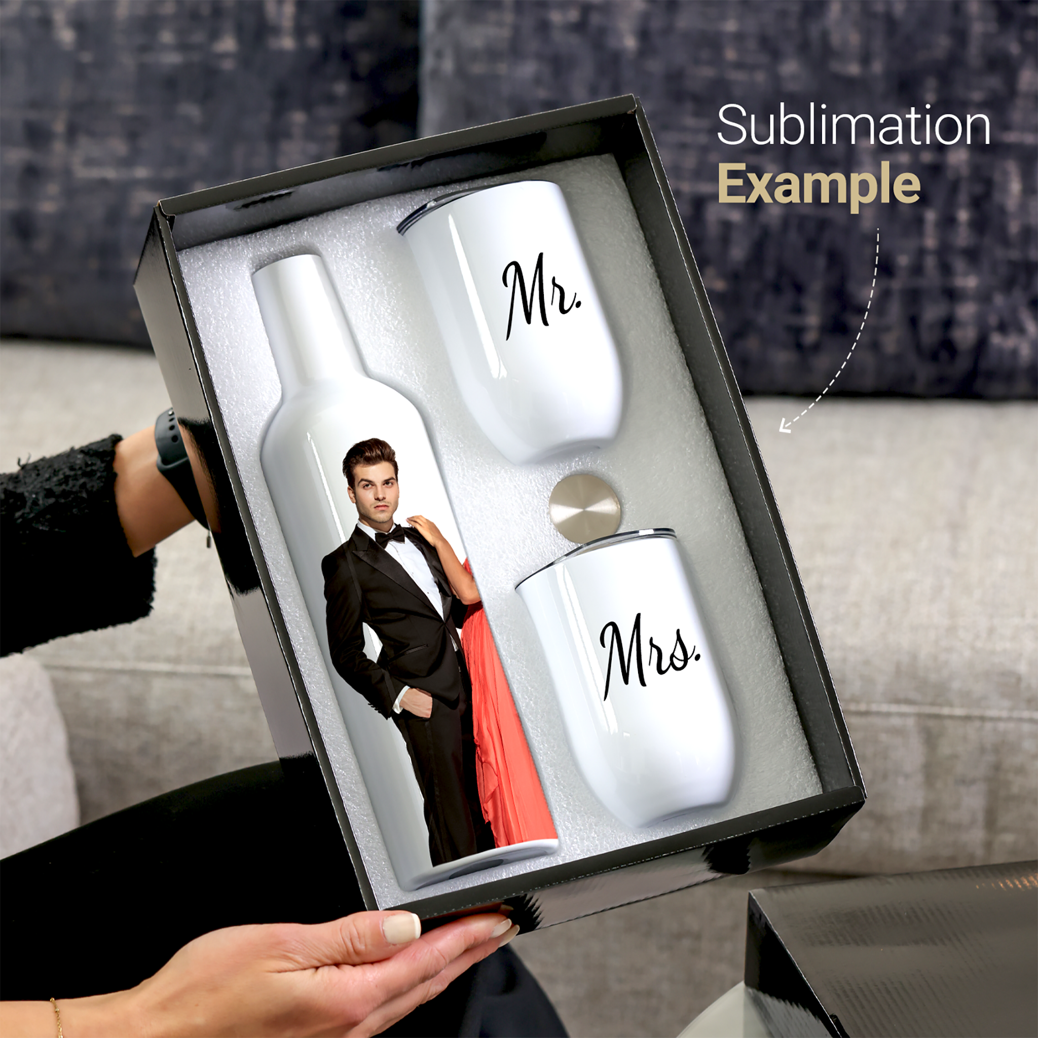 Coffret cadeau tumbler à vin et bouteille