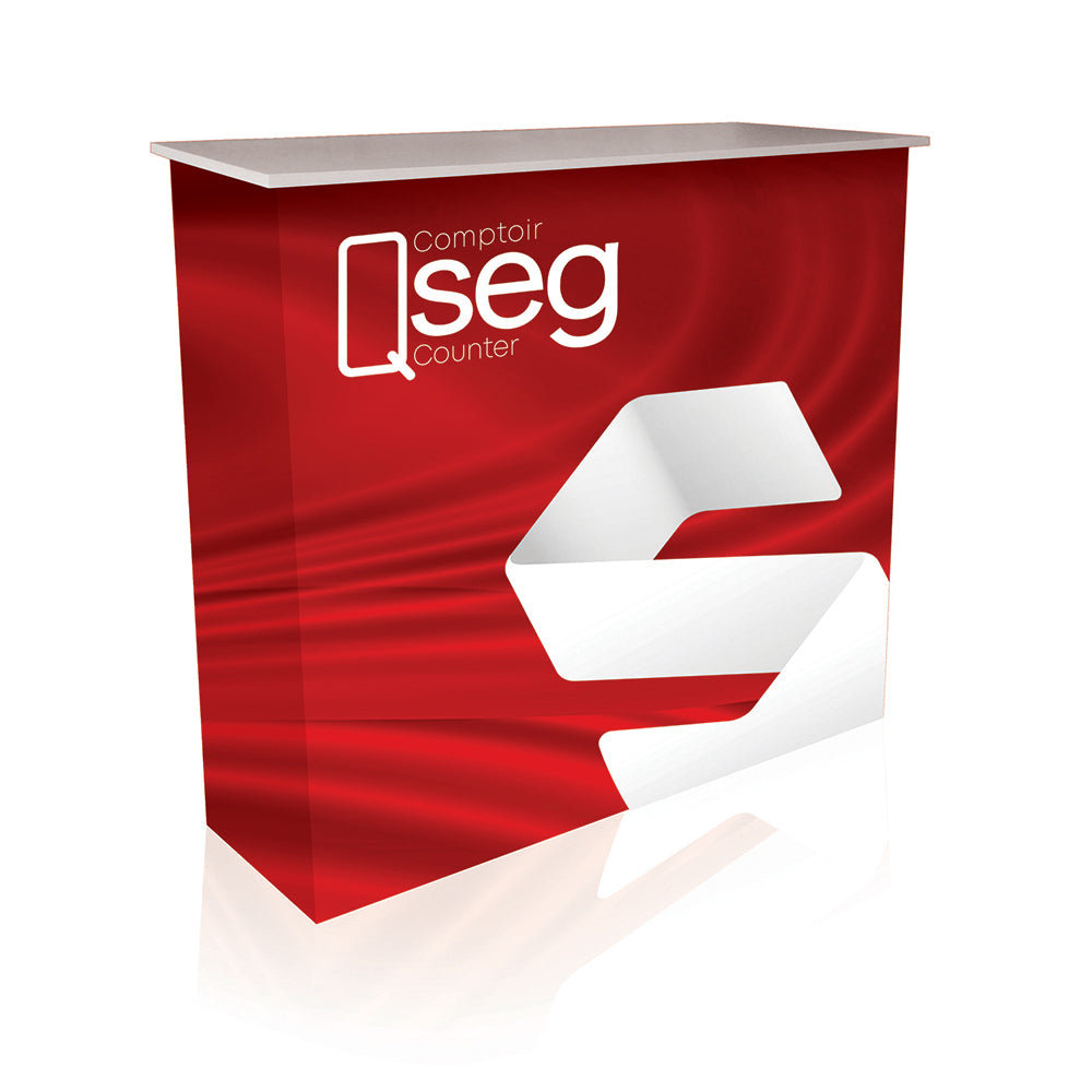 Comptoir Qseg en tissu tendu sur cadre d'aluminium