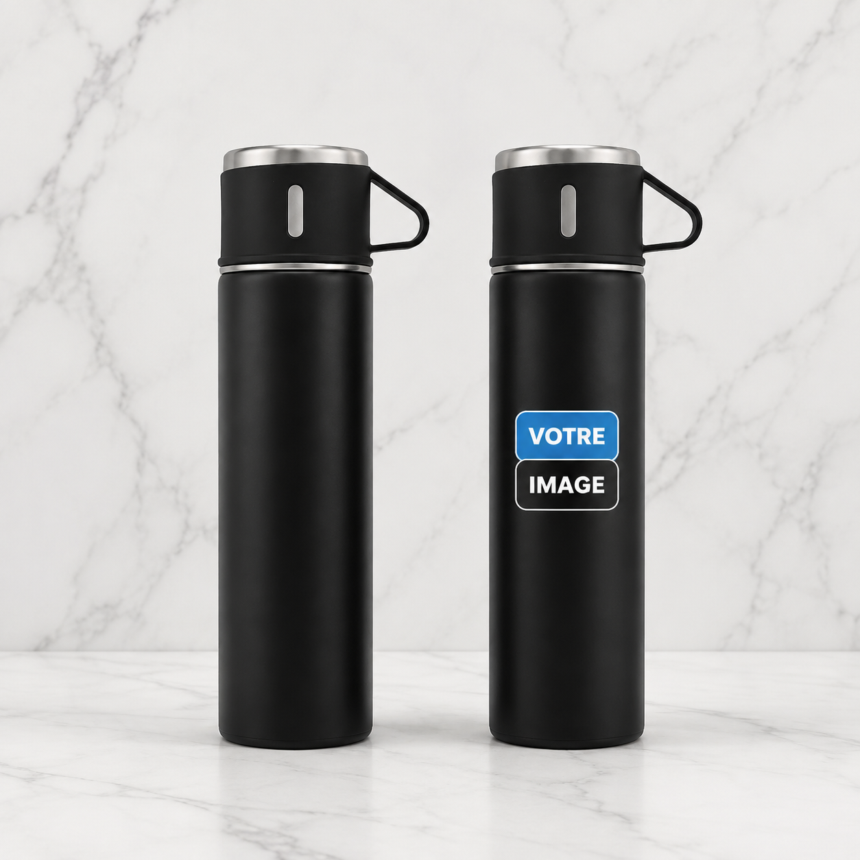 Bouteille isotherme personnalisée noire avec anse