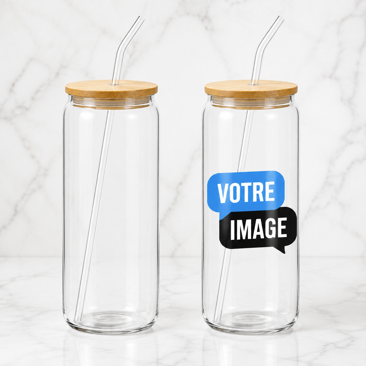 Bouteille en verre personnalisée avec paille - avant/après VOTRE IMAGE