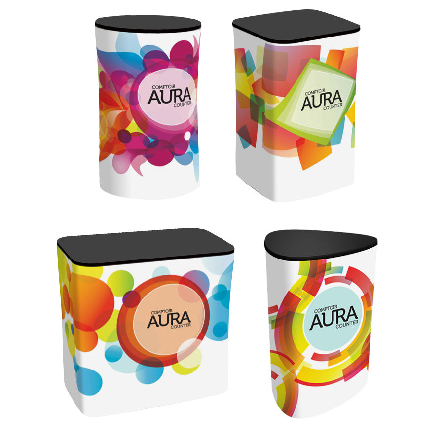 Les quatre formes du comptoir gonflable Aura