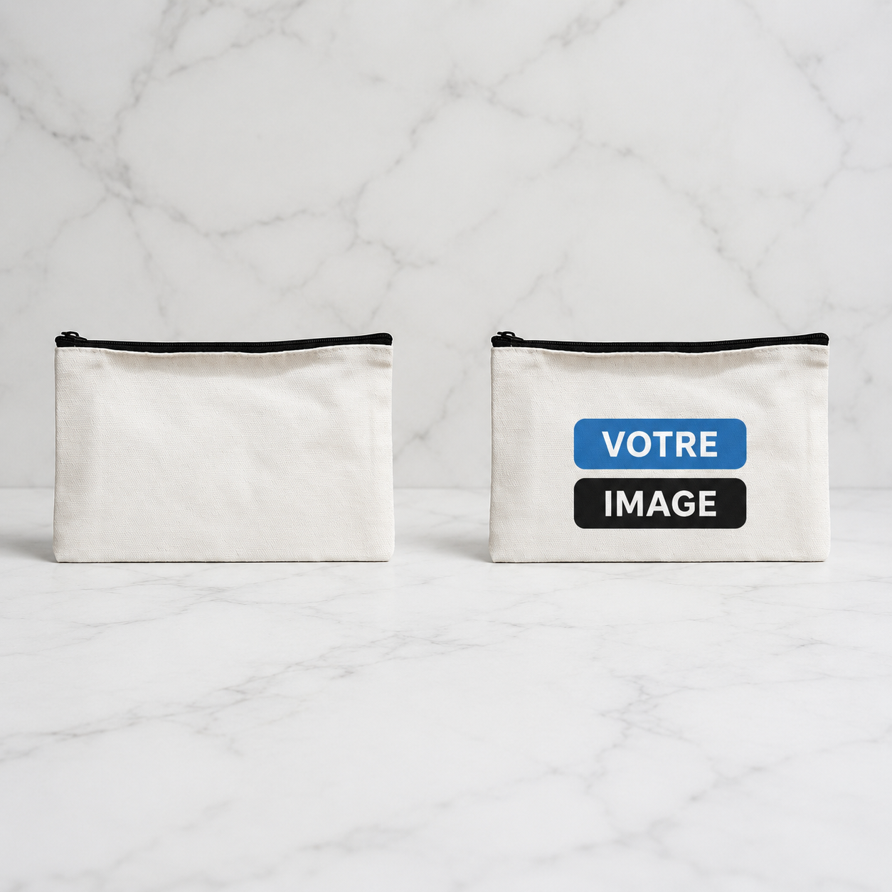 Pochette zippée toile crème