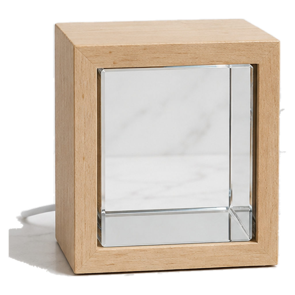 Veilleuse cristal dans un cadre en bois