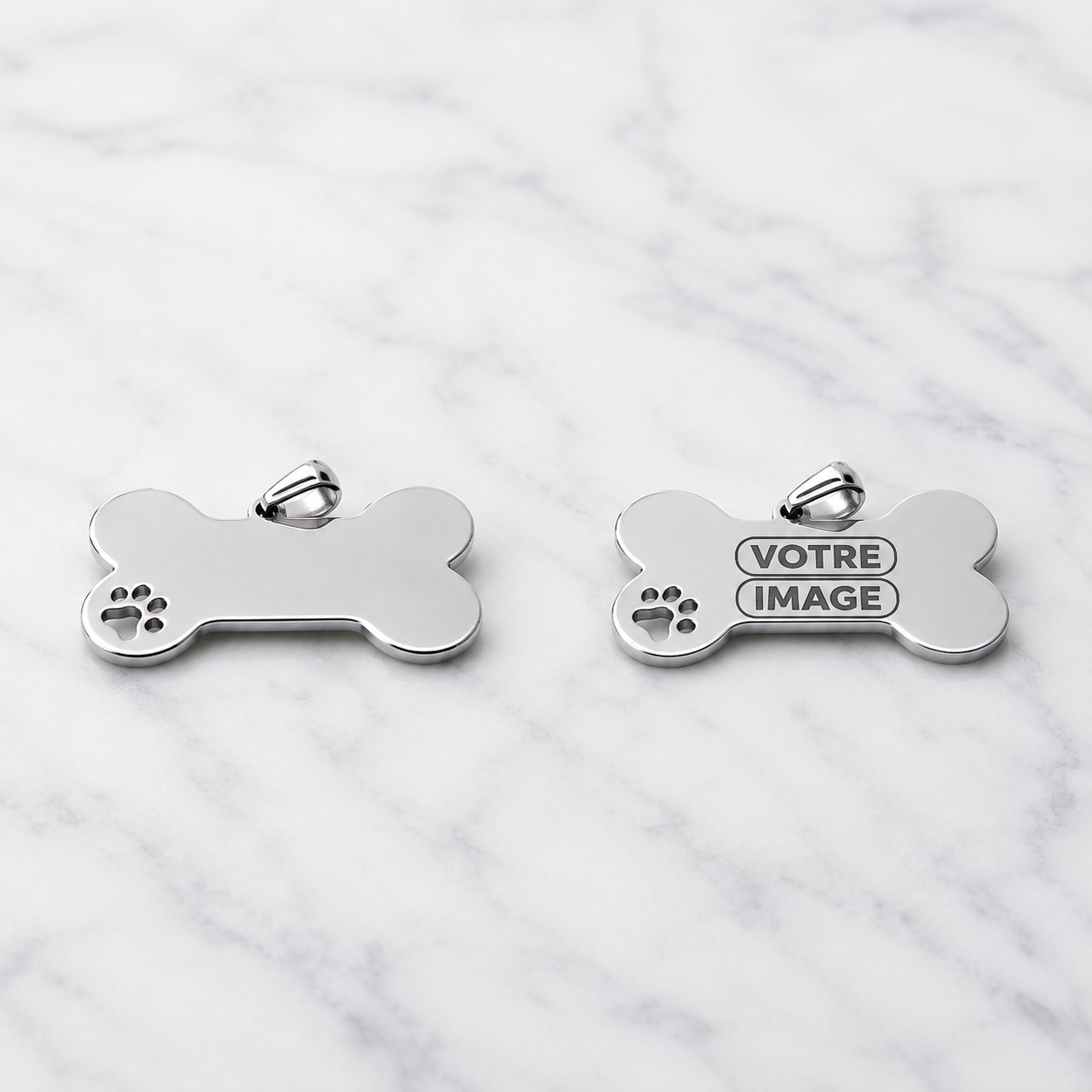 Médaille pour chien gravée (os, acier inoxydable)