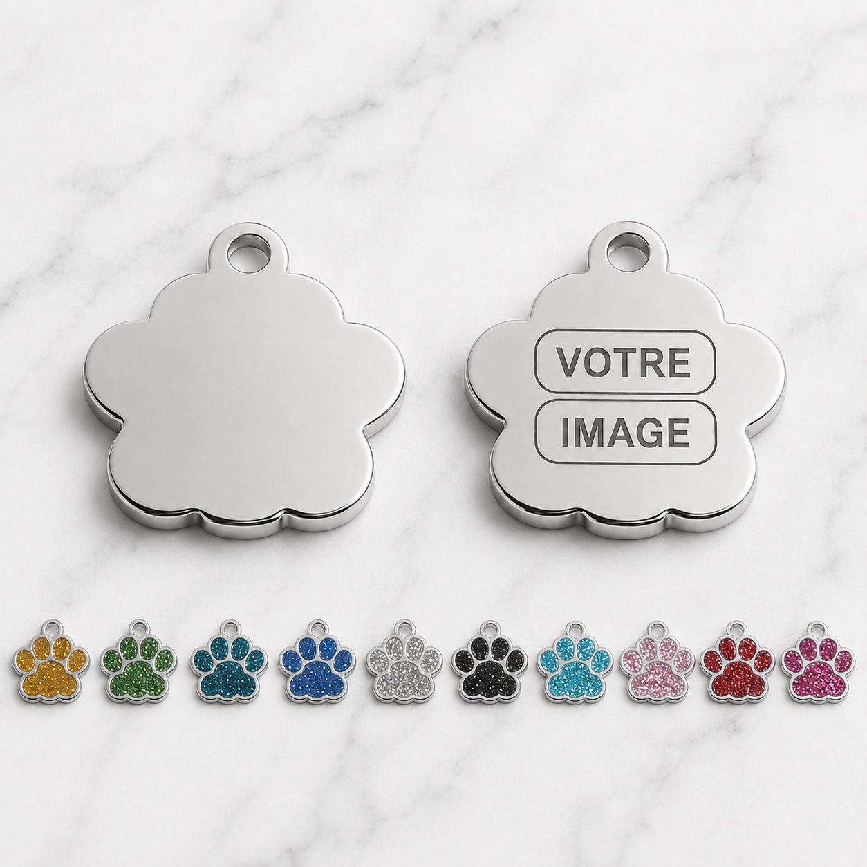 Médaillon pour animal gravé (forme de patte)