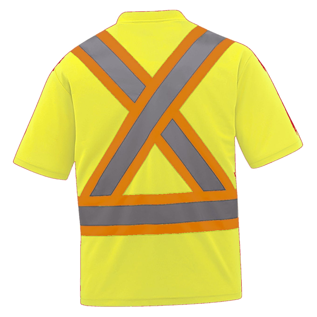 T-shirt CX2 Watchman jaune haute visibilité, vue de dos avec bandes réfléchissantes en X